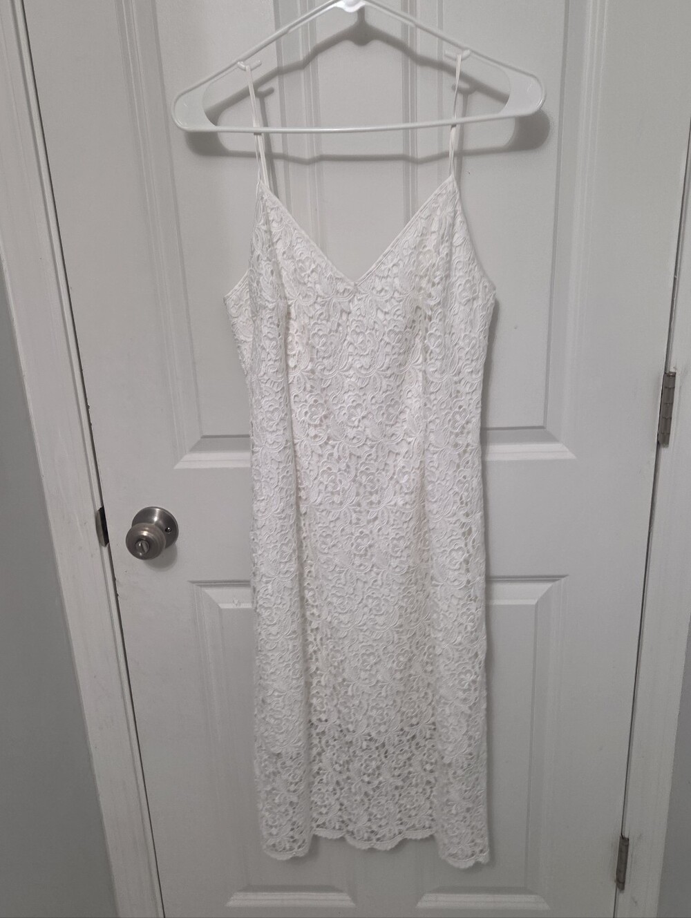 WHITE HOUSE BLACK MARKET Lace Slip Midi Dress White Size 8